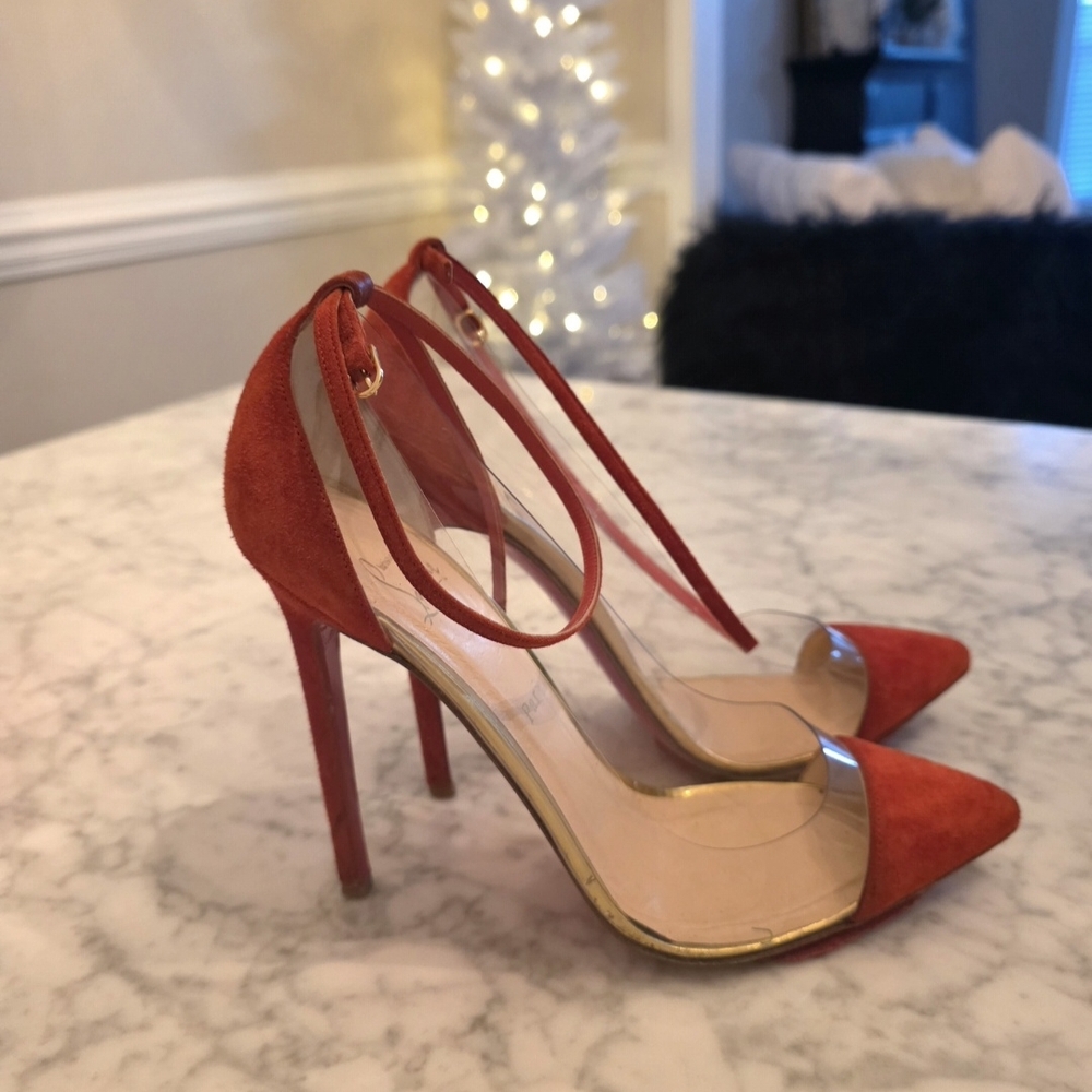 Christian Louboutin Un Bout PVC Red Suede Heels As Seen On JLo
